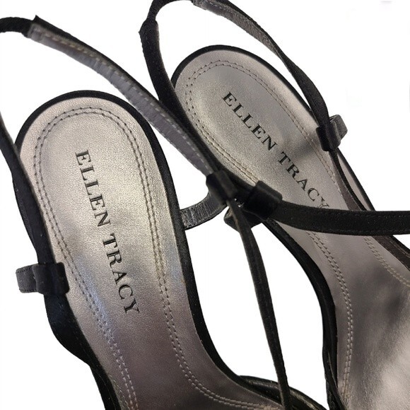 Ellen Tracy Weston Black Satin Sequence Pointed Toe Heels 8.5M - Picture 5 of 10